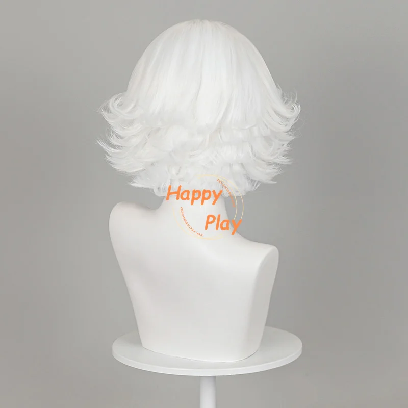 Peluca de Cosplay Mi Zu Ki, pelo sintético resistente al calor, color blanco puro, ideal para fiesta de Halloween, Unisex, incluye gorro