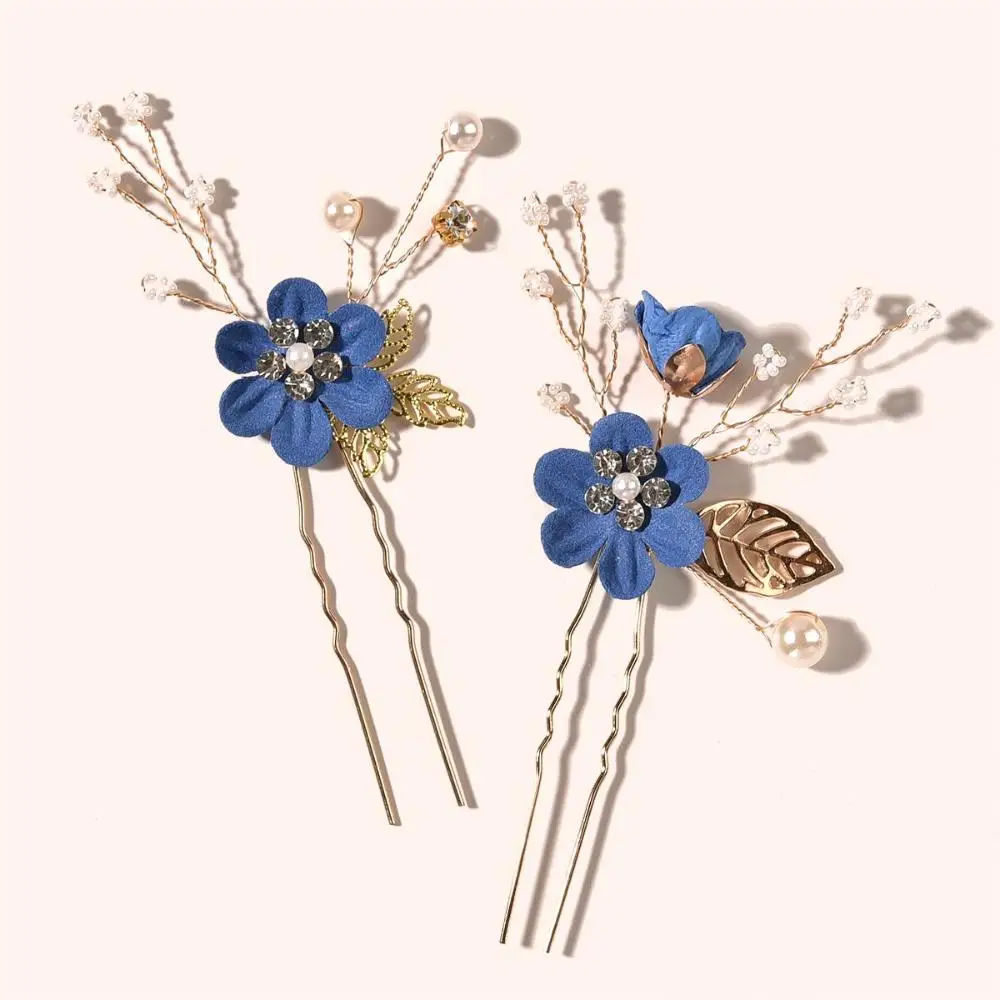 Beautiful Leaves Tiara Crystal Crown Wedding Bridal Clips Flower Hair Pin Blue White Hair Combs