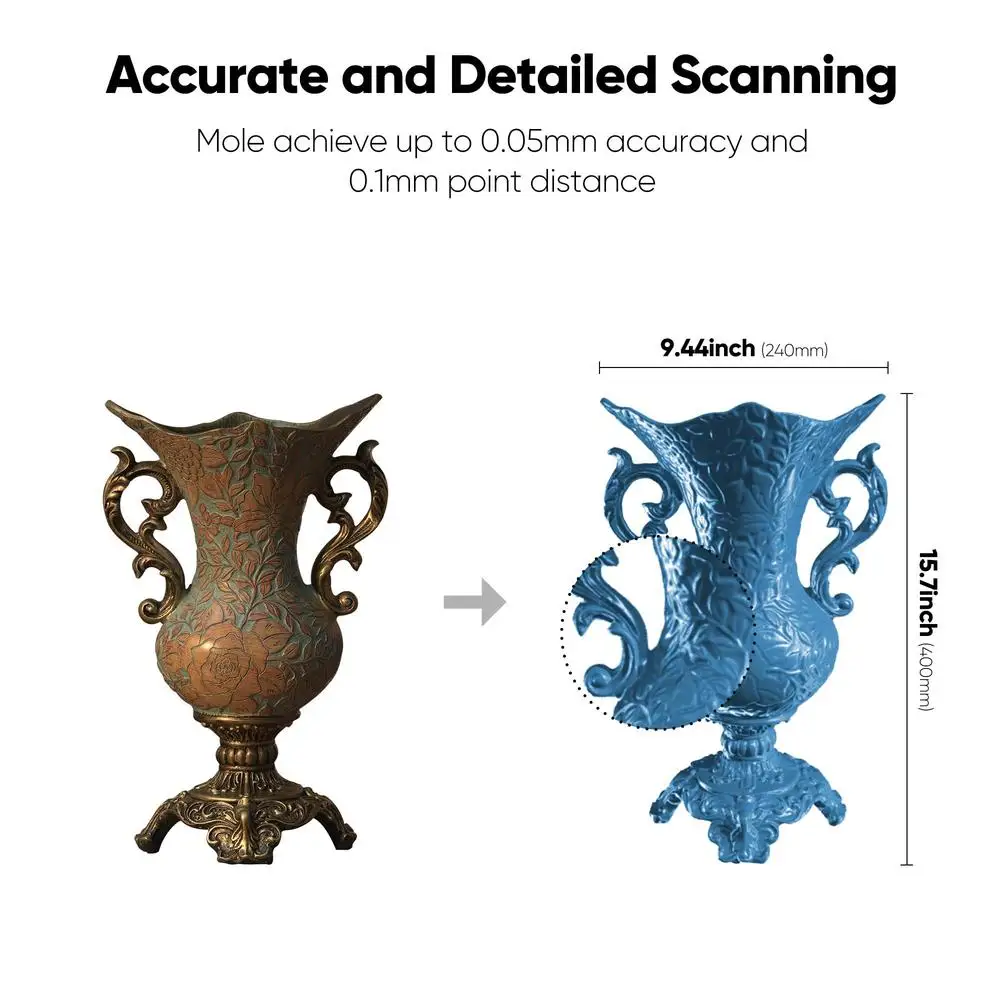 Handheld 3D Scanner Mole 3D Model Scanners Accuracy 0.05mm Speed 10FPS Anti-Shake
