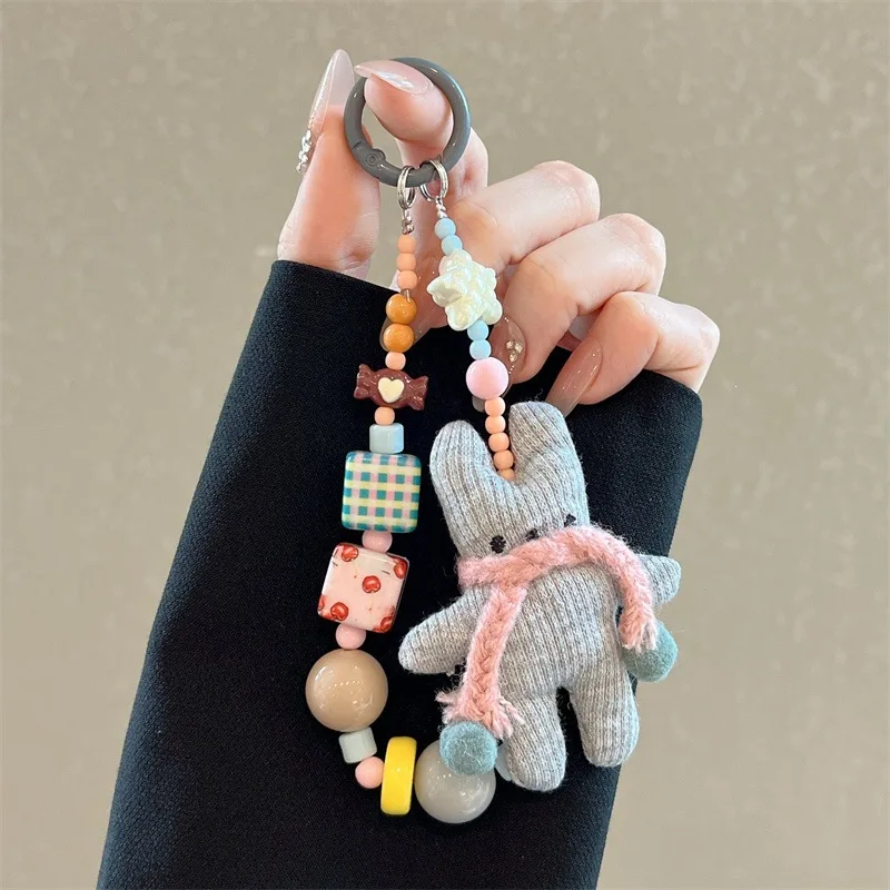 Aesthetic Bunny Keychain Beaded Phone Charm Trendy Bag Accessory Cute Bunny Animal Pendant Fashion Jewelry Gift For Women Items
