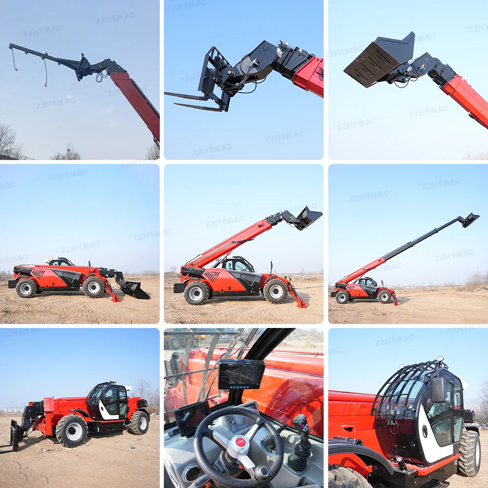 3-ton, 3.5-ton, and 4-ton Telescopic Handlers for Cereals 4WD Remote-controlled Forklift with Hydraulic Crane Attachment.
