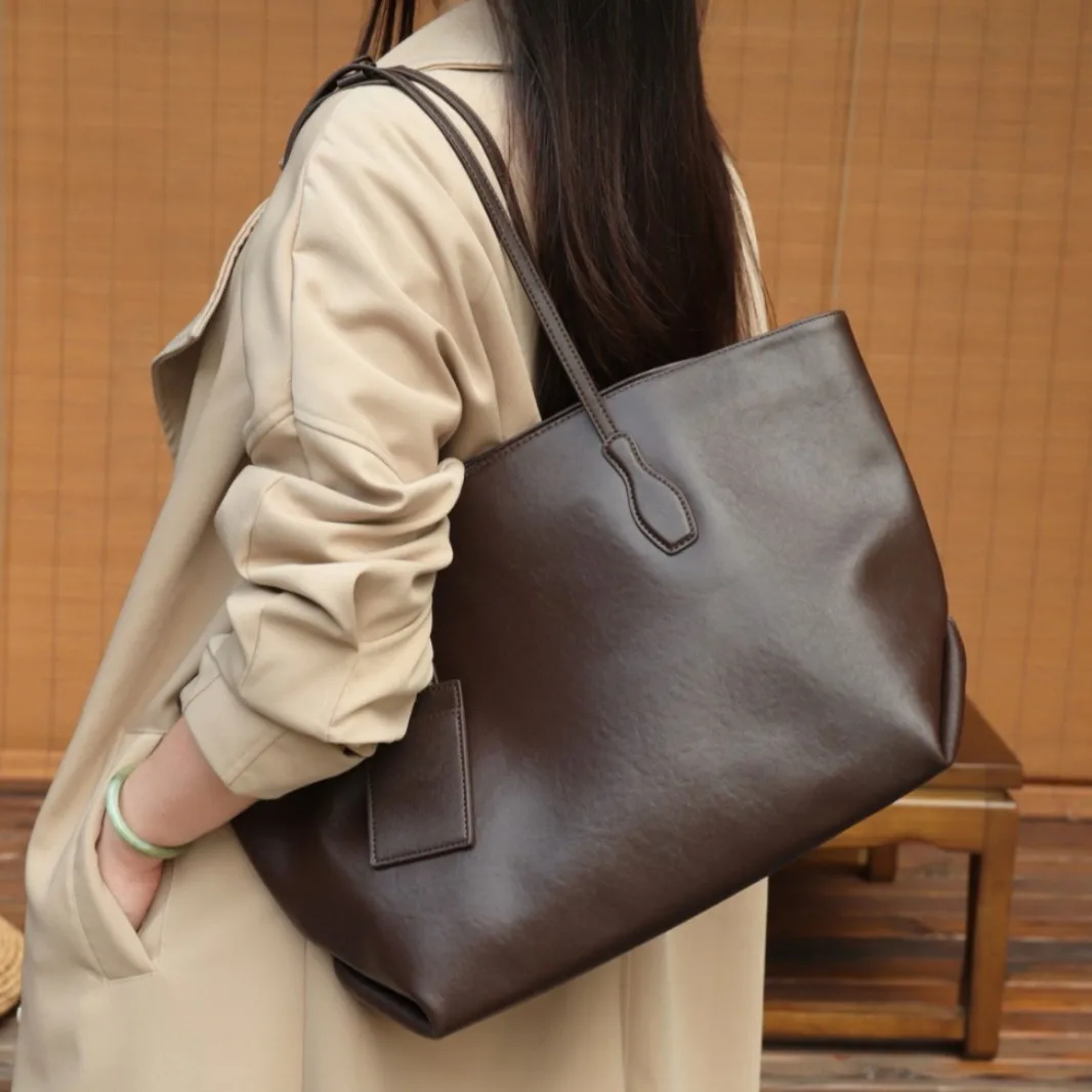 

2026 Genuine Leather Women's Bag Armpit Single-shoulder Layer Cowhide Tote Bag, Crossbody, Retro Soft Leather, Large Capacity