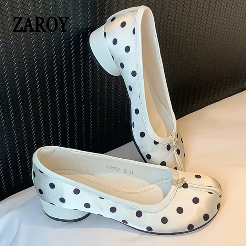 Women's Split Toe Tabi Pumps, Bowknot Satin Ballet Shoes, Square High Heel Loafers product photo
