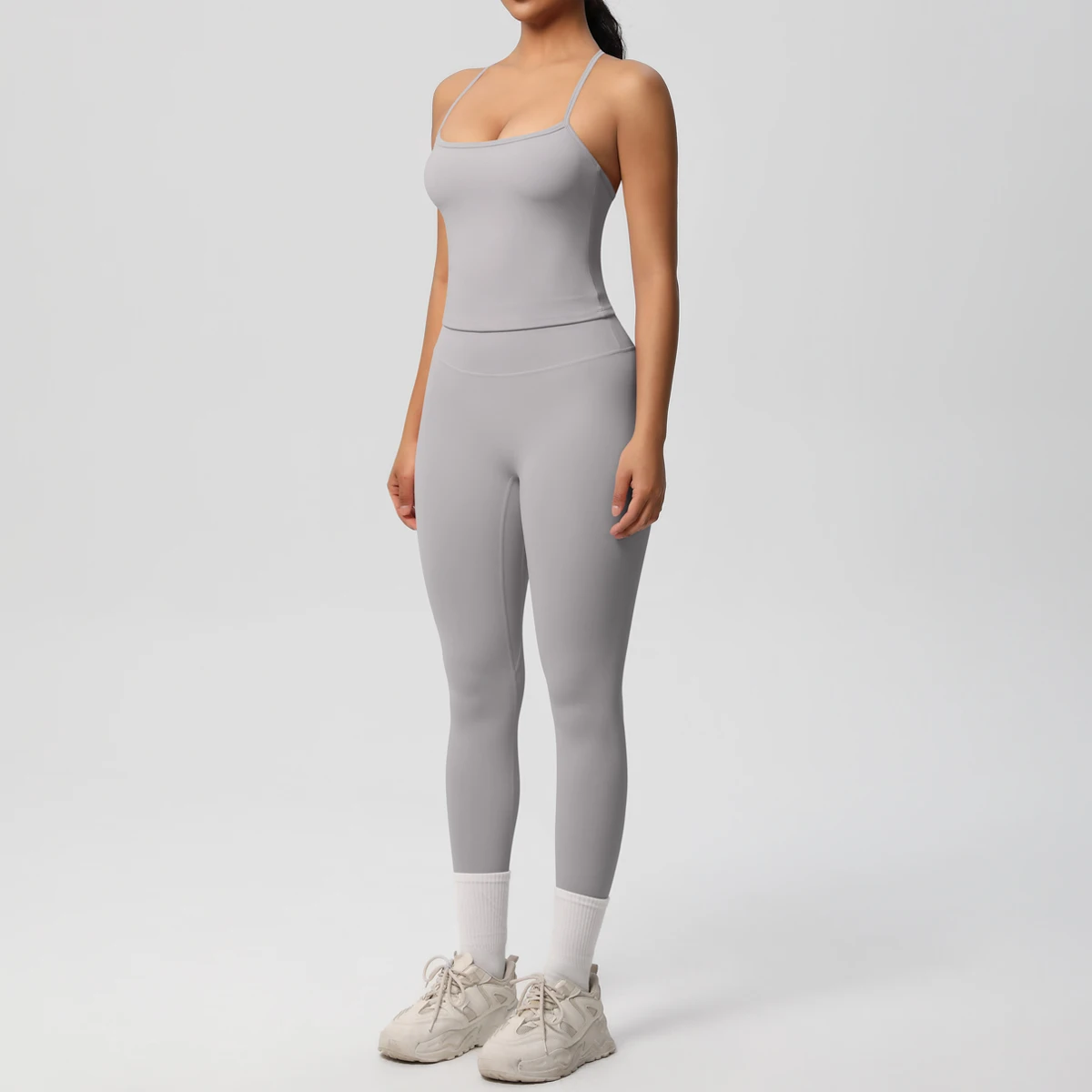 Hochelastisches, sexy, rückenfreies Yoga-Oberteil und -Hose, stoßdämpfendes Lauf-Yoga-Tanktop, einfarbige, schnell trocknende Yoga-Leggings – Detail 22