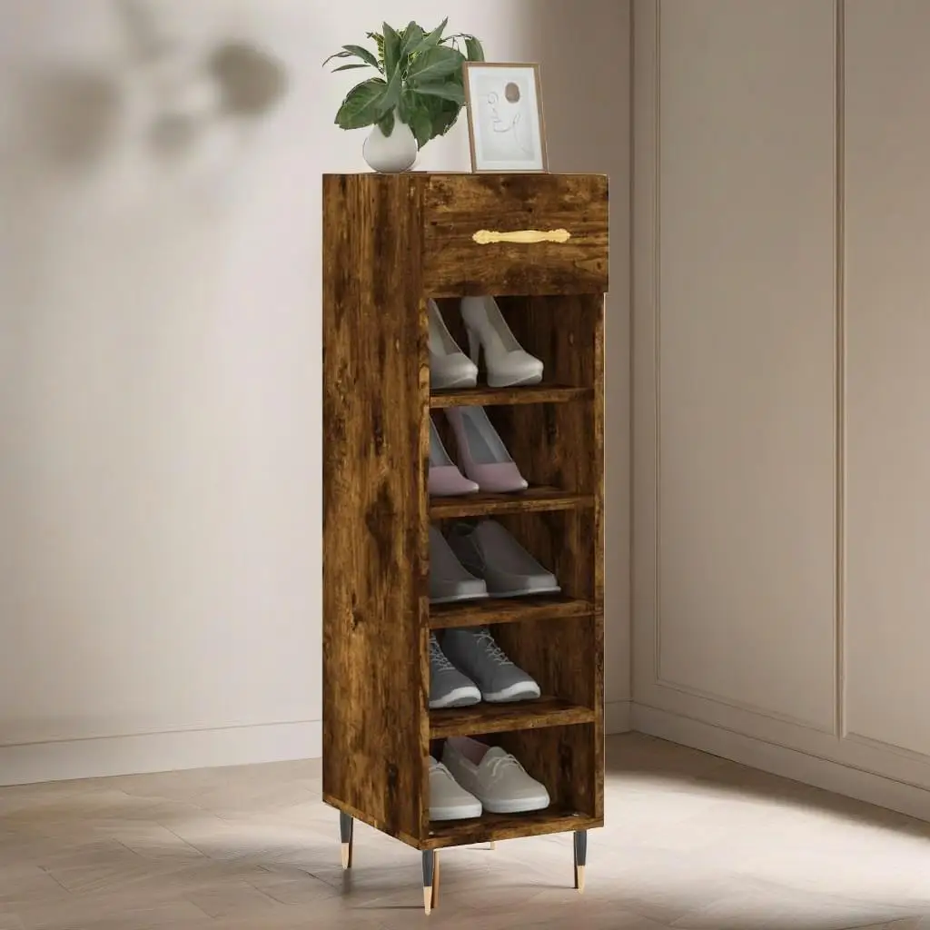 Smoked Oak Shoe Cabinet 30x35x105 cm - Stylish Engineered Wood Storage Solution for Entryway