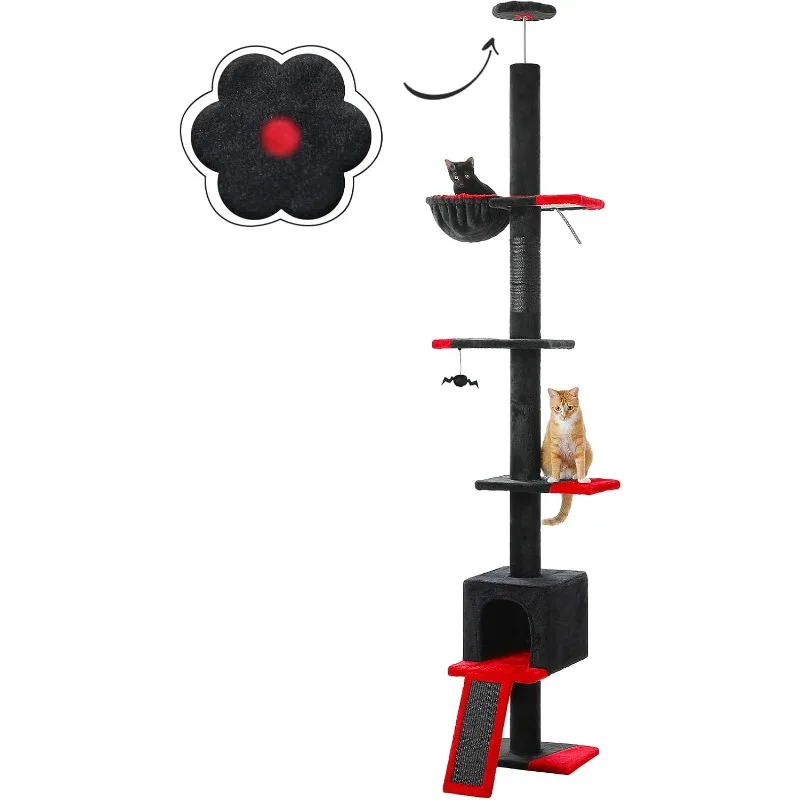 Gothic Cat Tree Floor to Ceiling, Tall Cat Tower, Adjustable Height (83''-108'') 5 Tiers Cat Climbing Tree for Indoor Cats