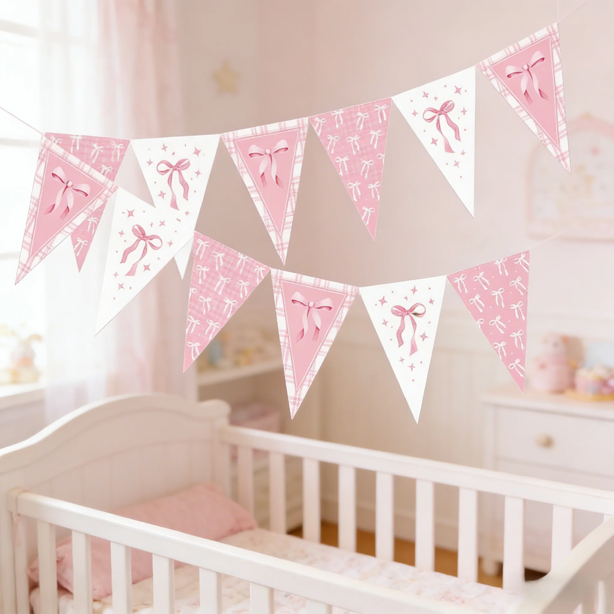 118 Zoll rosa Schleife Wimpelbanner, für Hochzeit, Geburtstag, Braut, Babyparty, Jahrestag, Junggesellenabschied, Dekorationszubehör – Detail 4