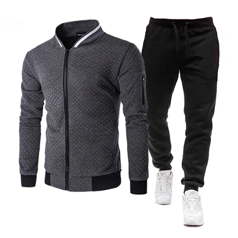 Autumn Mens Tracksuit Casual Men Sets Zip Cardigan Baseball Jacket + Pants 2 Piece Suit Striped Jogging Sportsuit Male Sweatsui