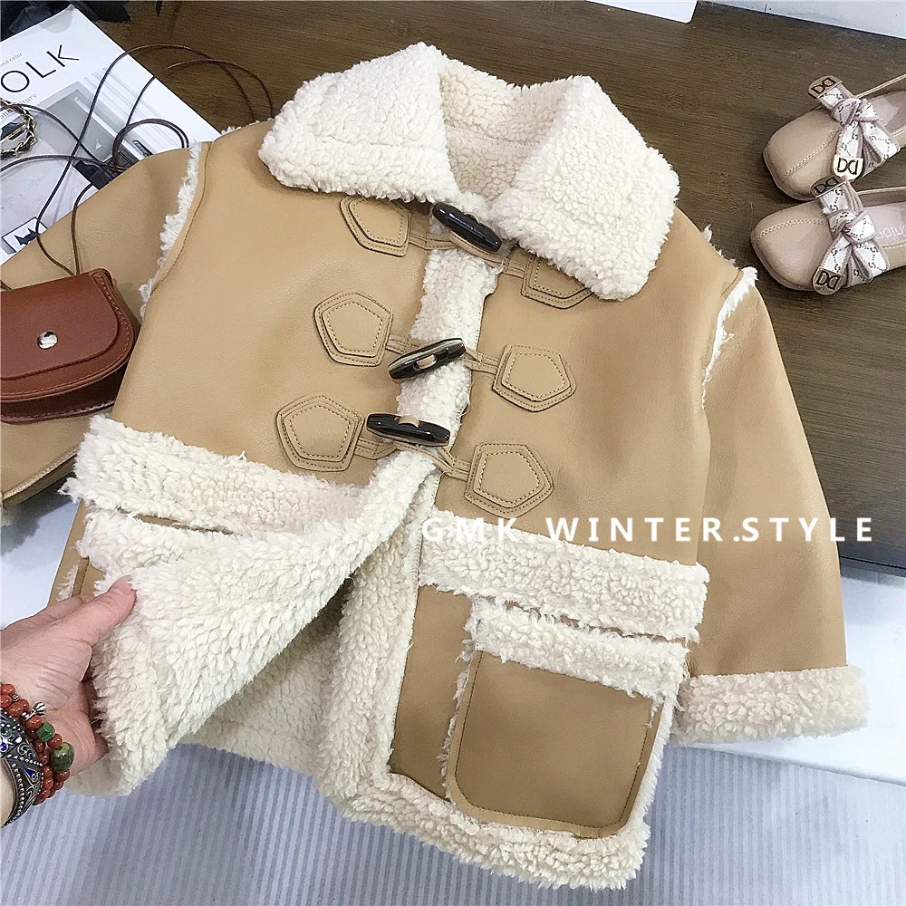 

Зимнее шерстяное пальто для маленьких девочек, хлопковое флисовое пальто с отложным воротником, верхняя одежда для маленьких девочек, толстая теплая детская куртка с длинными рукавами для девочек