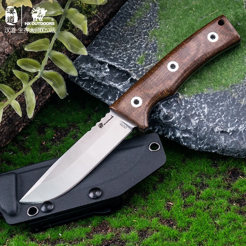 

HX OUTDOORS DC53 Steel Full Tang Hunting Knife Kitchen Camping Survival Knives Essential Flax Handle With Kydex Dropshipping