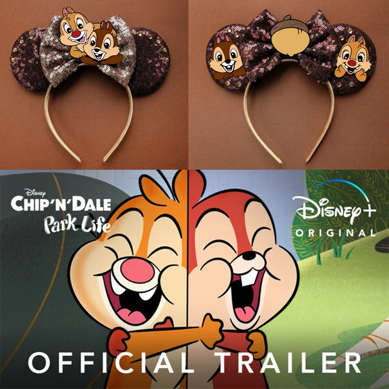 New Disney Mickey Mouse Ears Hairbands Chip n Dale Ear Headbands for Girls Kids Gift Women Bows Hair Accessories Adults Headwear