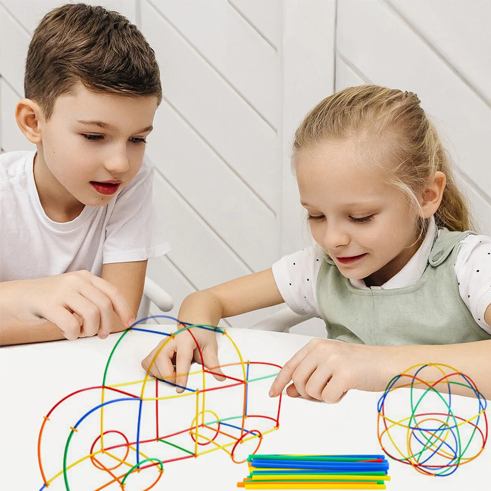 Straw Constructor Toys Building Blocks Toys DIY Children Straws and Connectors Building Set Educational Craft Toys for Kids Gift