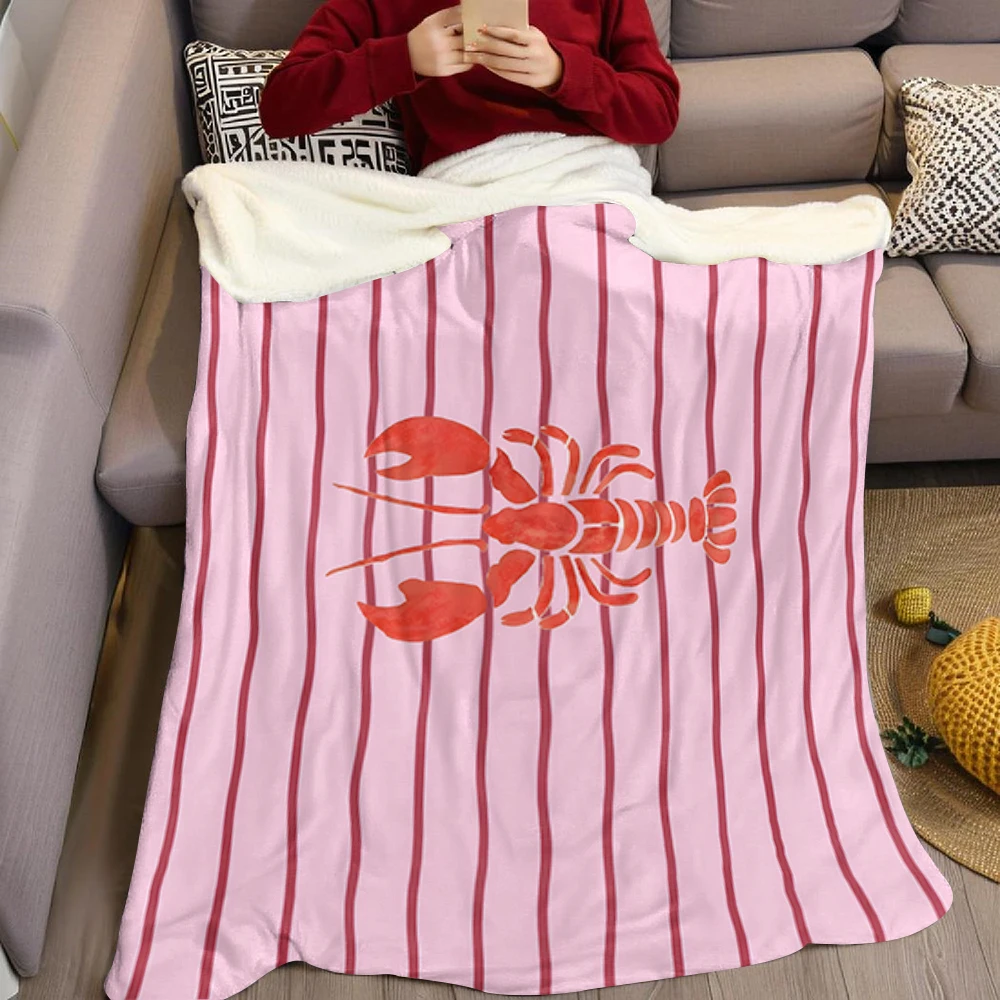 Pink Seafood Lobster Crab Flannel Fleece Throw Blanket for Couch Sofa Lightweight Cozy Plush Blanket for Travel Office Nap