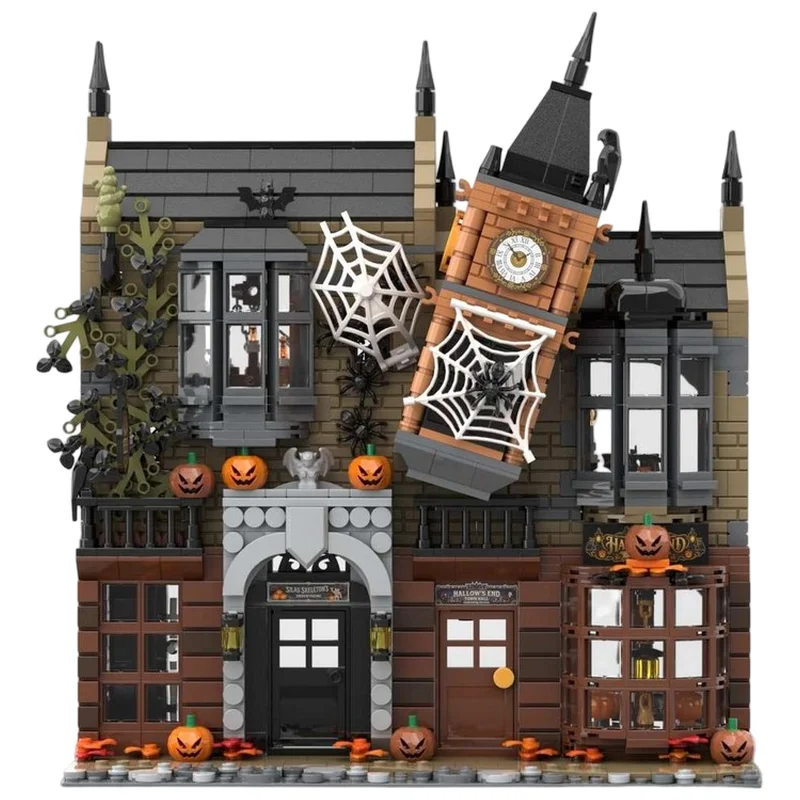 Spooky Halloween Town Hall MOC Building Blocks Dark Fantasy Holiday Decor DIY Assembly Bricks Collectible Building Toy