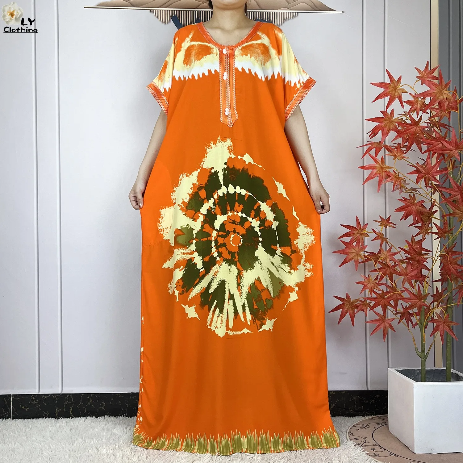 Latest African Muslim Femme Clothing Summer Short Sleeve Elegant Dress Fashion Floral Loose Boubou Maxi Islam Women Casual Dress