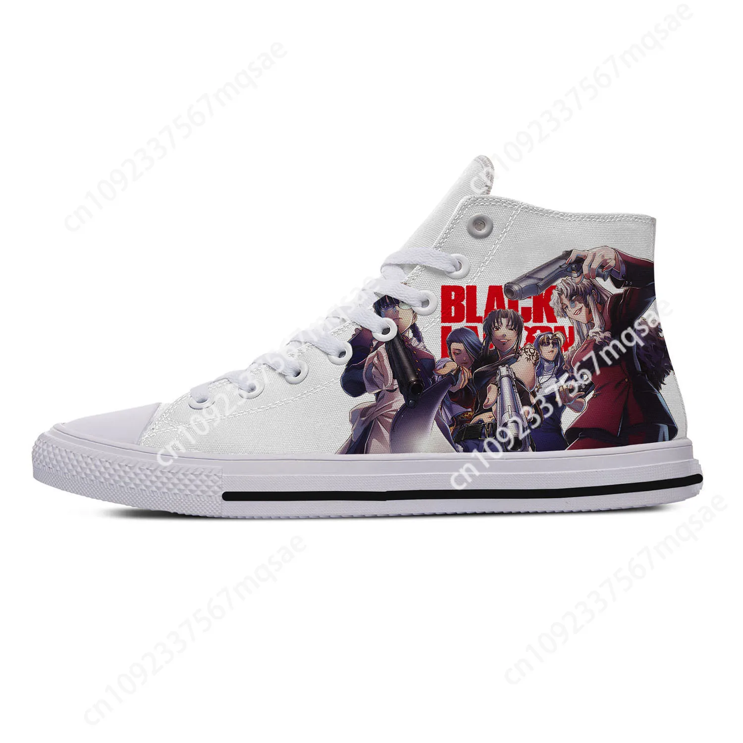 

Hot Anime Black Lagoon White High Top Sneakers High Quality Mens Womens Teenager Canvas Sneaker Casual Couple Shoes Custom Shoe