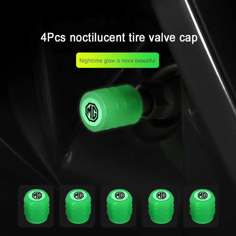 4Pcs Noctilucent Luminous Tire Valve Caps With MG Logo Light Storage Glow In Dark Hexagonal Tyre Stem Dustproof Protector Auto S view 5