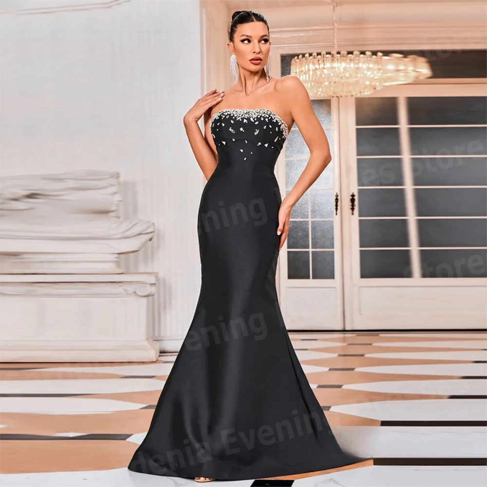 

Charming Mermaid Women's Evening Dresses Strapless Prom Gowns Backless Beaded Party Robes De Soirée Customized Vestido De Noche