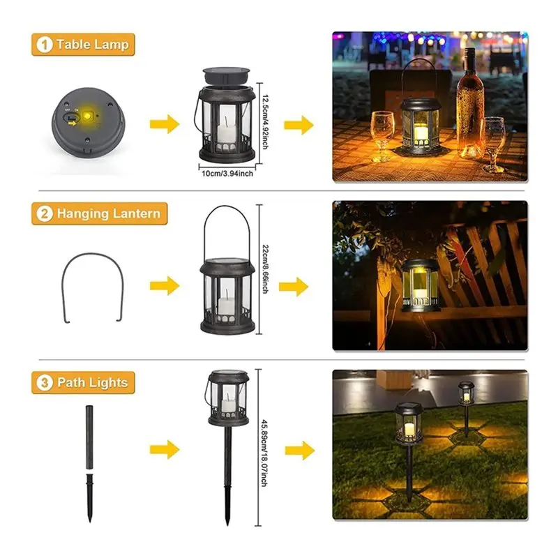 Hot Sale-Outdoor Garden Hanging Lanterns 2PCS Solar Lanterns For Yard Indoor Outdoor Use Realistic Flickering Flameless Candle S
