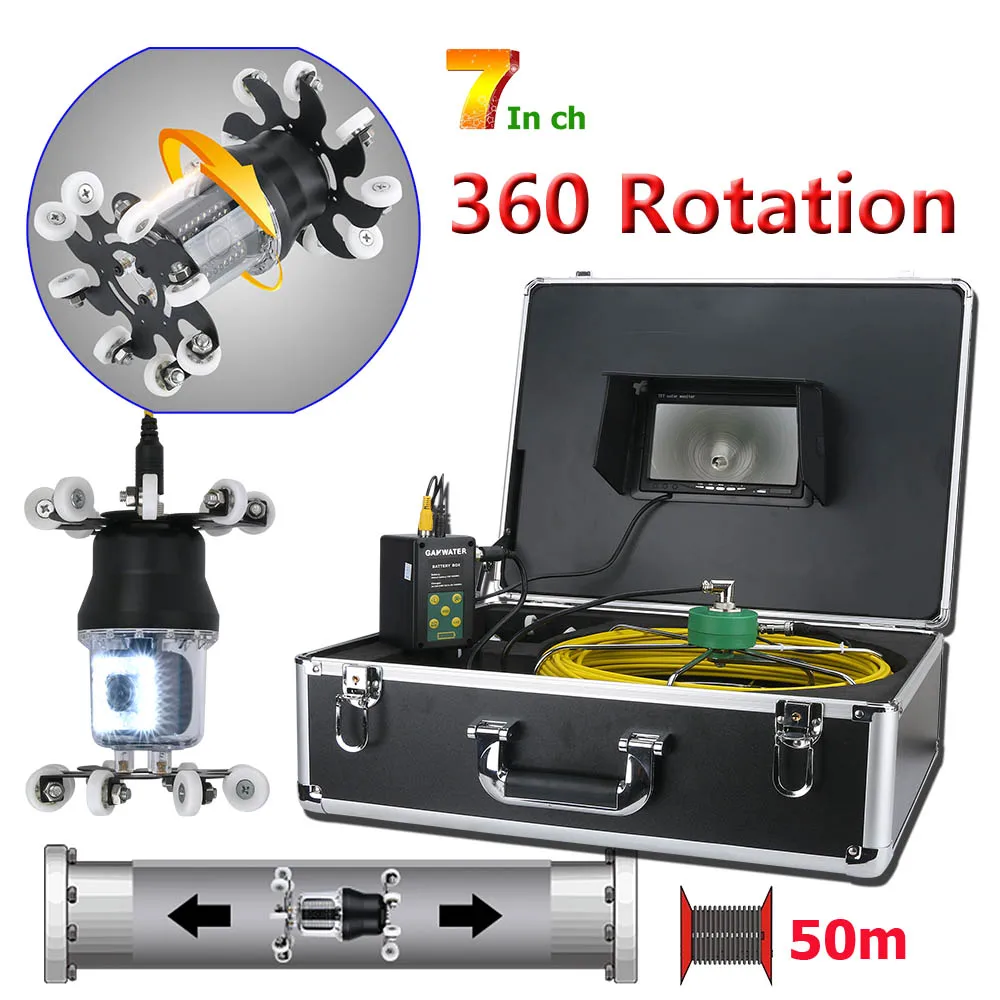 Aitdda 50m Industrial Endoscope cam era 38 LEDs 360 Degree Rotating Drain Sewer Pipe Inspection Video Cam  system