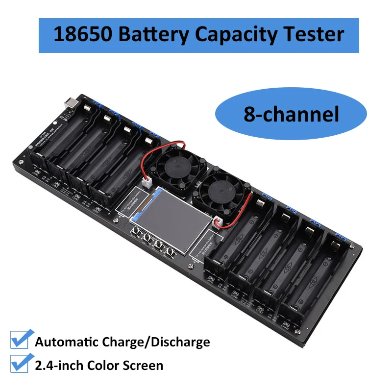 8-channel 18650 Battery Capacity Tester Automatic Charge/Discharge Module 2.4-inch Colour Screen Internal Resistance Detector