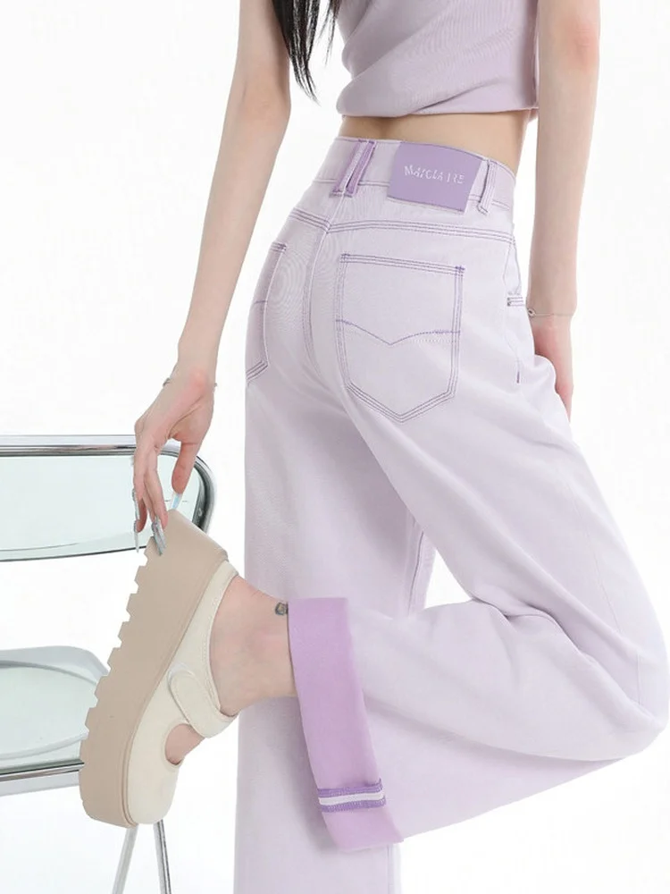 

Light Purple High Waist Wide Leg Jeans Women's Summer Loose Fit Thin Design Versatile Slimming Pants Casual Denim Trousers