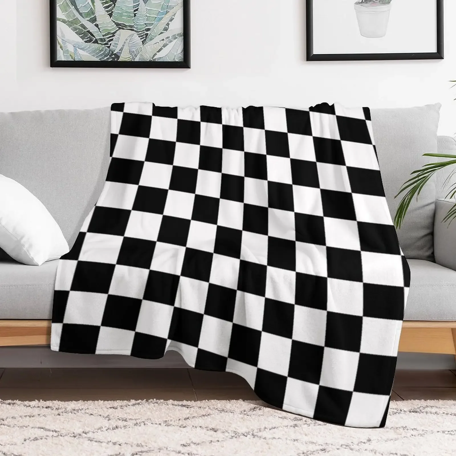 Black and White Squares - Checkered Flag Throw Blanket Thermals For Travel Soft Blankets