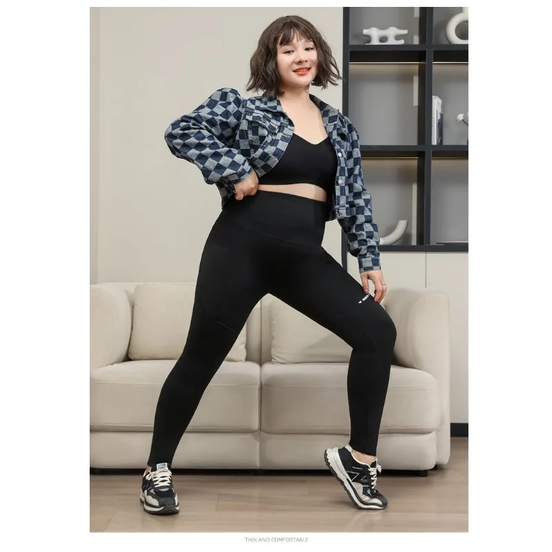 Pantaloni da squalo extra larghi da 200 libbre taglie forti con tasche laterali Collant a vita alta per sollevare il sedere per leggings da yoga da palestra da donna