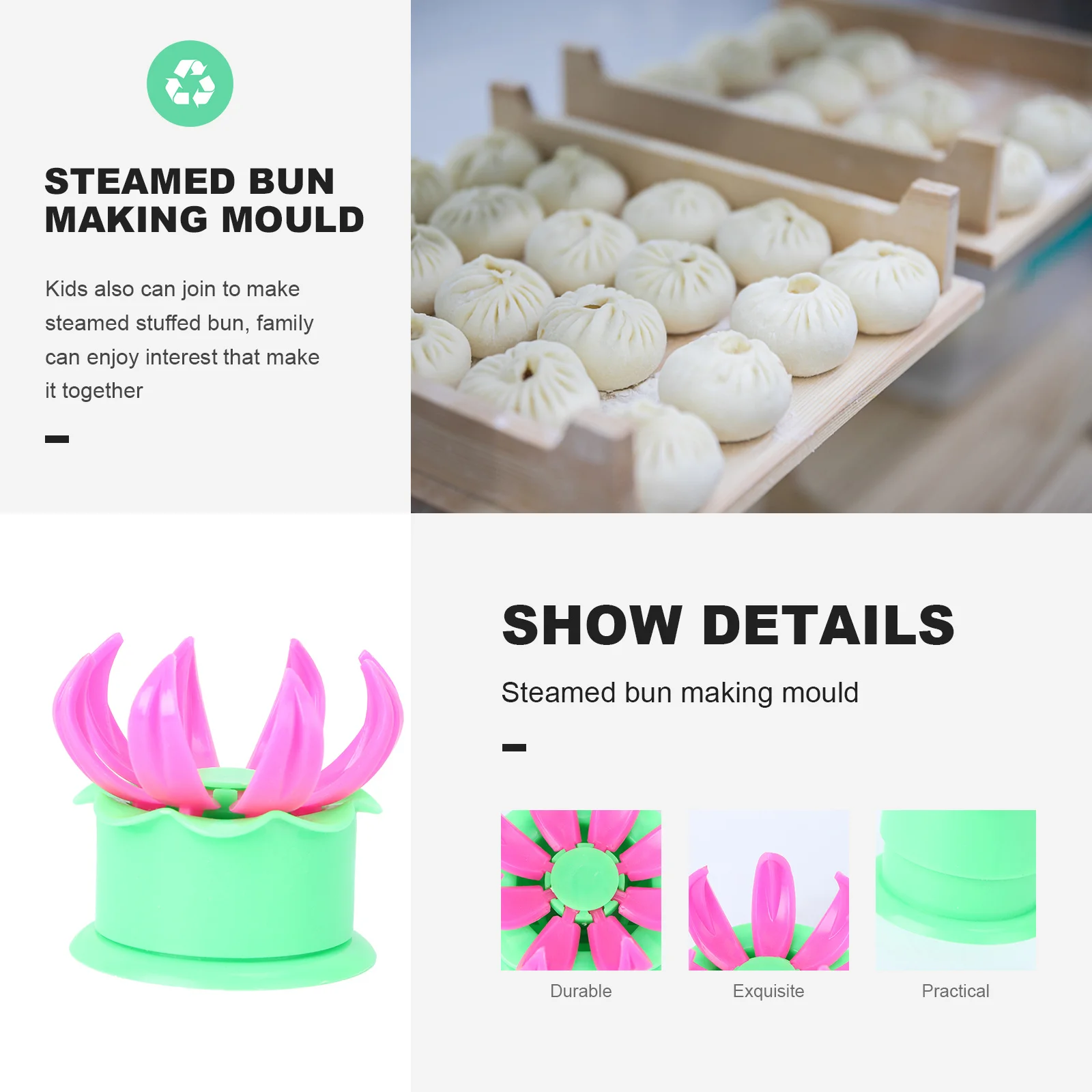 

Steamed Stuffed Bun Making Mold Random Color Safe PP Material Easy Operation Kitchen Cooking Tool Pie Steam Dumpling Mould