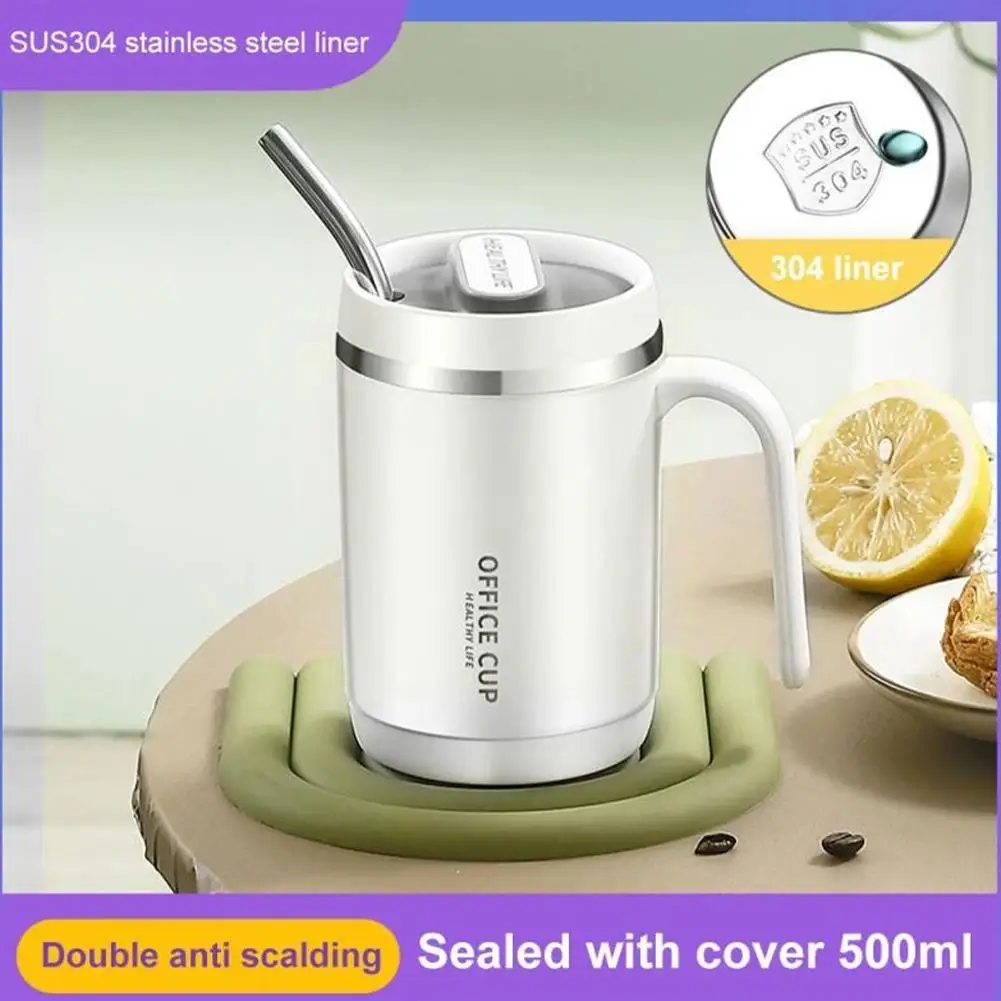 500ml Stainless Steel Coffee Mug Non-slip Bottles Leak-Proof Vacuum Insulated Tea Cup Thermal Office Mug Flask Travel