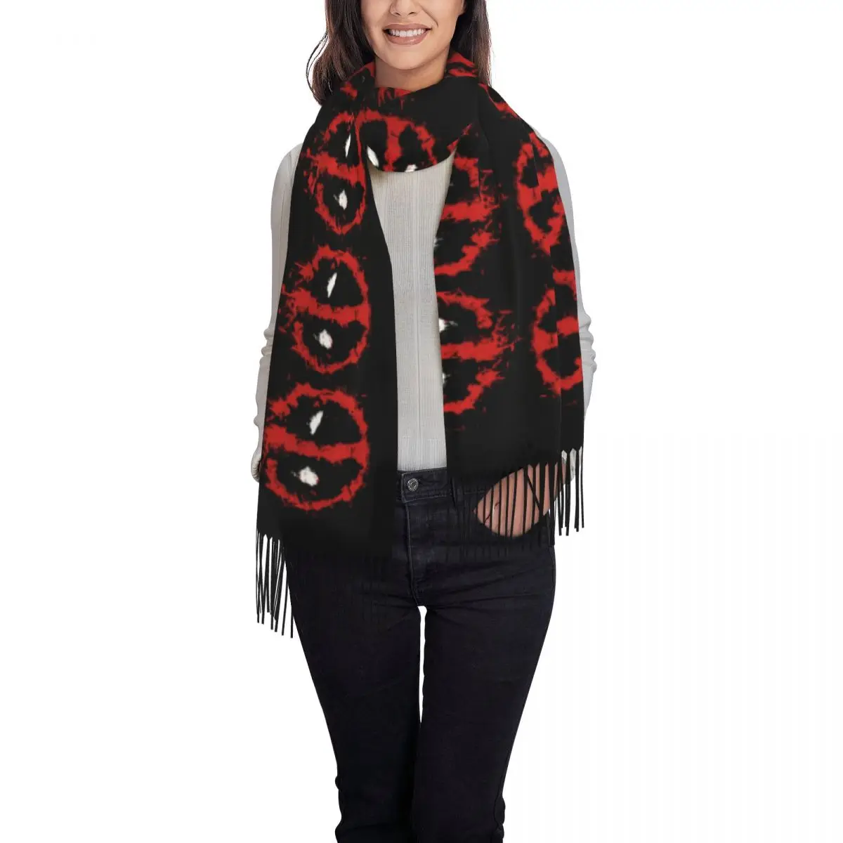 Custom Awesome Deadpool Tassel Scarf Women Winter Warm Shawls Wraps Female Scarves