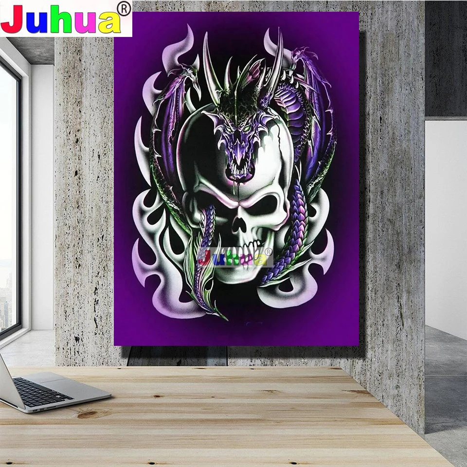 5d diy Purple Skull Dragon Crystal Puzzle Art Diamond Painting cross stitch diamond embroidery full square round Drill Mosaic