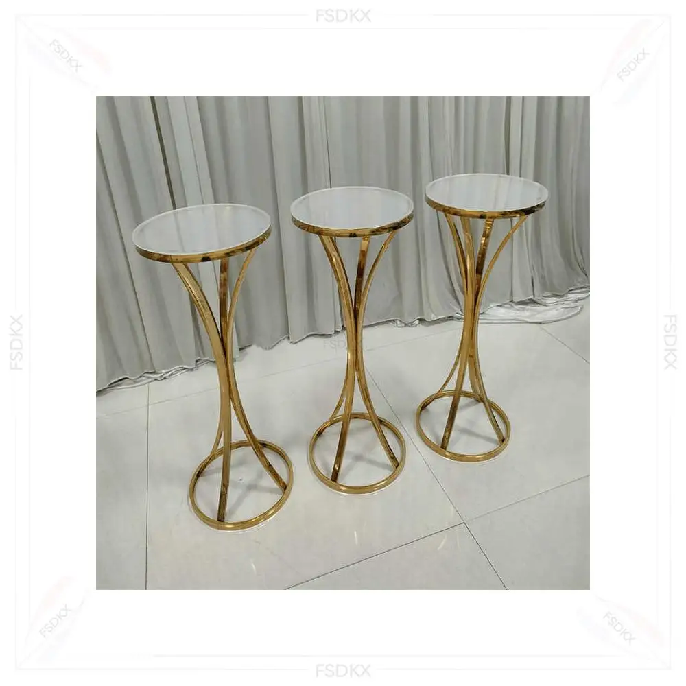 FSDKX Counter Factory Wholesale Shiny Gold Cylinder Dessert Table Stand Wedding Decorations for Event 3-piece Iron Pipe Dessert