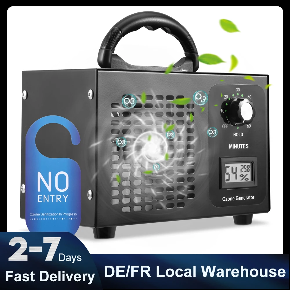 Heim-Ozongenerator 60.000 mg/h Professionelle Ozonmaschine O3 mit 120-Minuten-Timer zur Geruchsbeseitigung in Auto, Büro und bei Haustieren sowie zur Desinfektion