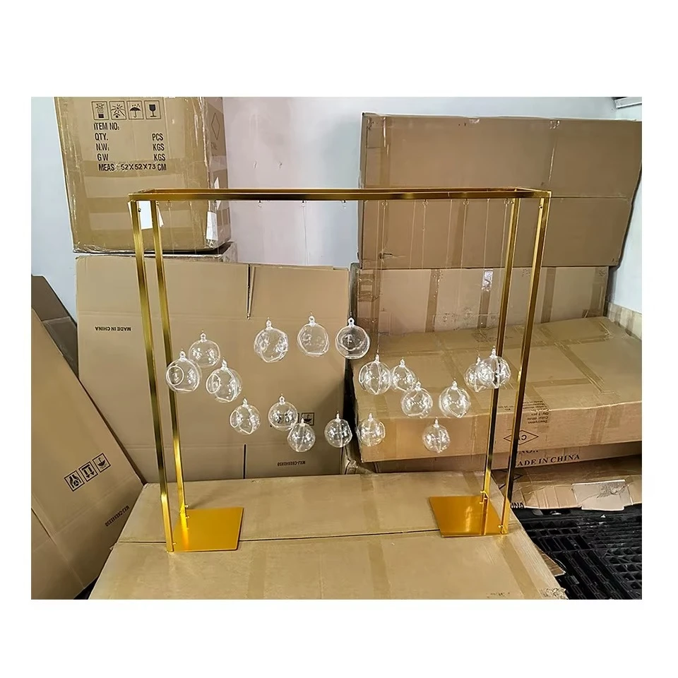 

Wedding long table ornament bracket acrylic ball hanging gold metal vase bracket party