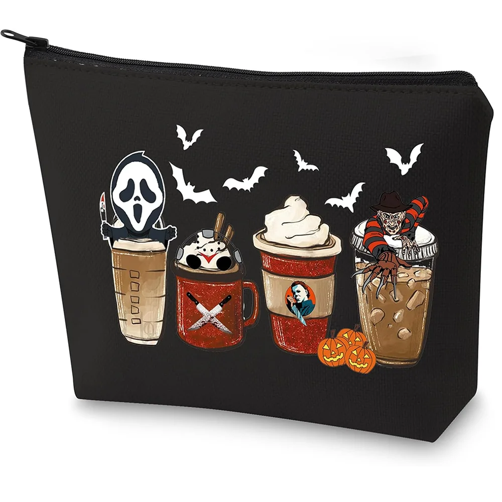 Halloween Horror Lover Coffee Cosmetic Zipper Bag Party Gift Horror Movie Fan Spooky October Reusable Evil Queen for women party