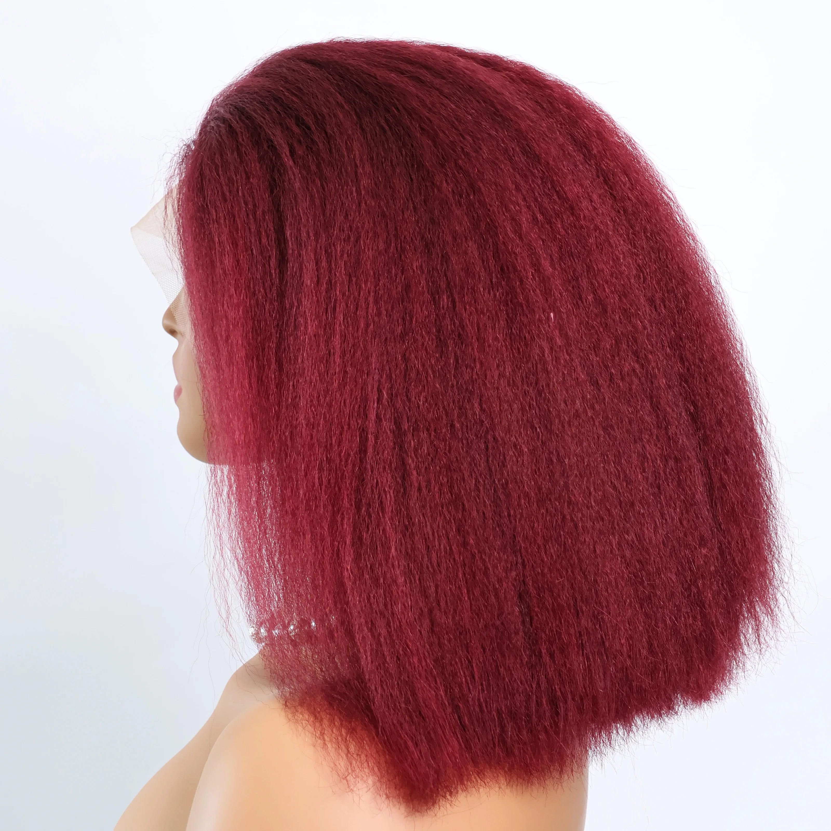 密度200の縮れストレート99Jボブウィッグ人毛ブラジル産バーガンディレッドカラー13x4レースフロント人毛ウィッグ焼きショートヘア