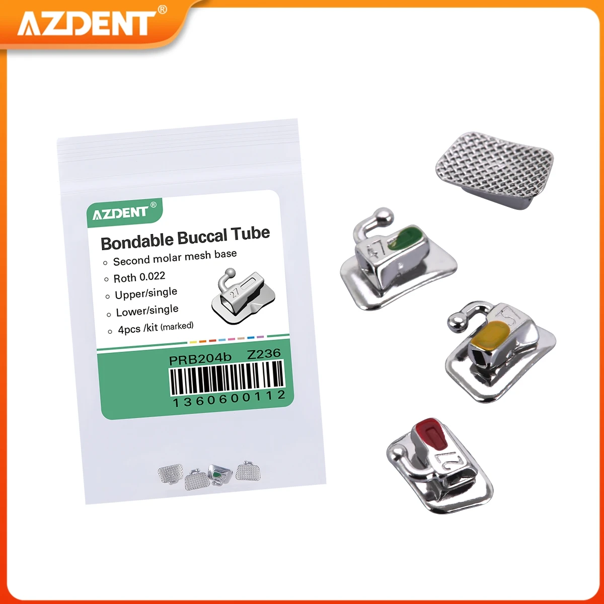 5Packs Dental Orthodontic Buccal Tube AZDENT Bondable Non-convertible for 2nd Molar Teeth Roth MBT Edgewise 0.022 0.018