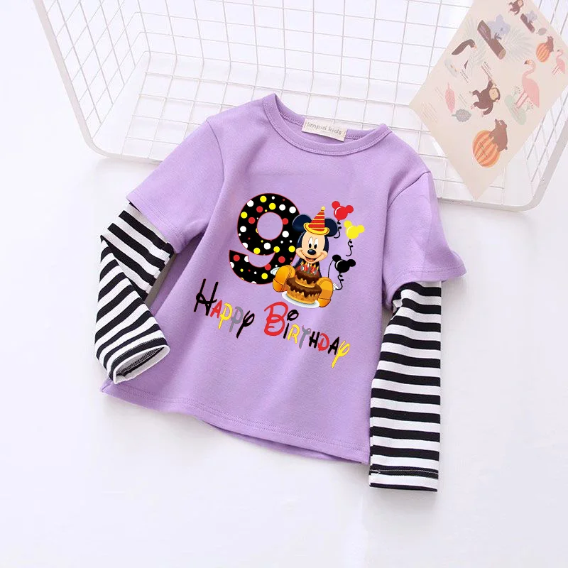 Disney Child Thin Tops Mickey Mouse Fake Two Sweatshirts Hot Sell New Style Vogue Long Sleeves Colorful Base Layers Genderless