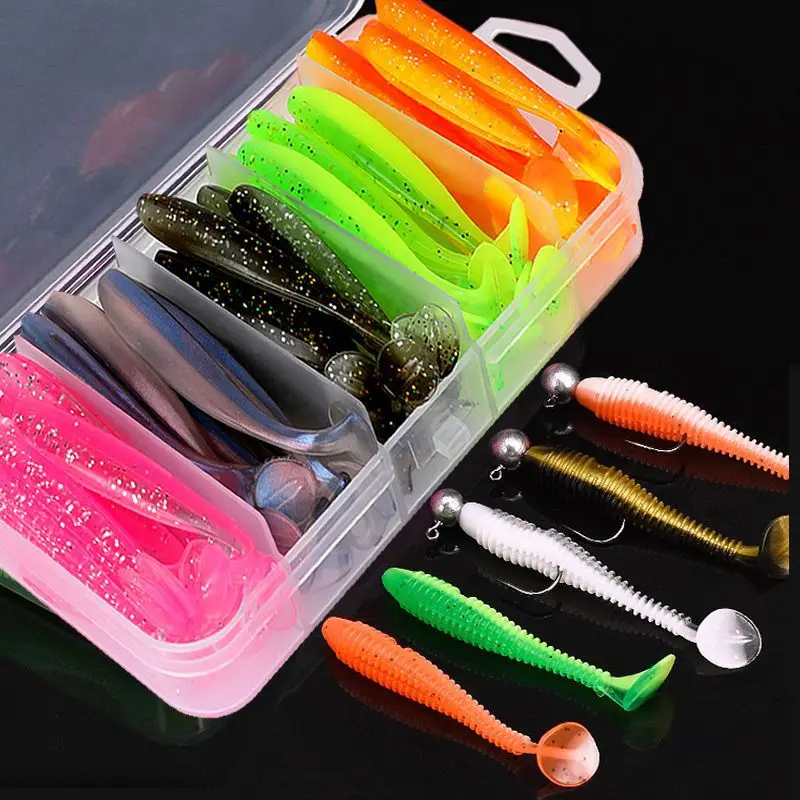 

New T-tail Soft Bait Freshwater Reverse Fishing T-tail Fish Lure Soft Worm Lead Head Hook Micro Object Long-throw Bass Fake Bait