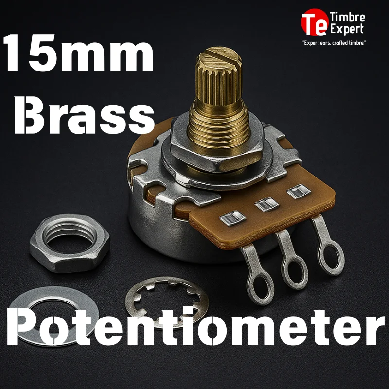 2Pcs Brass Potentiometer Long Shaft 15mm 18-teeth  A250K/B250K/A500K/B500K  For Electric Guitar and Bass Tone Volume Parts