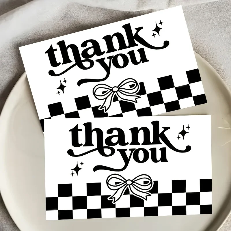 50PCS Premium Elegant Black and White Grid Thank-you Cards, Suitable for Gift Packaging, Business and Other Scenarios