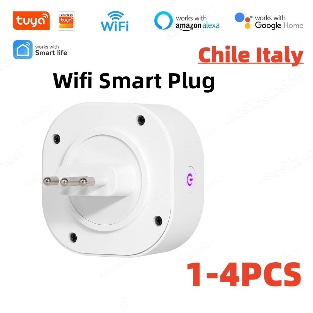 

16A Chile Italy Tuya Smart WiFi Power Plug Wireless WiFi Socket Outlet Work with Alexa Google Home Assistant Smart Life APP