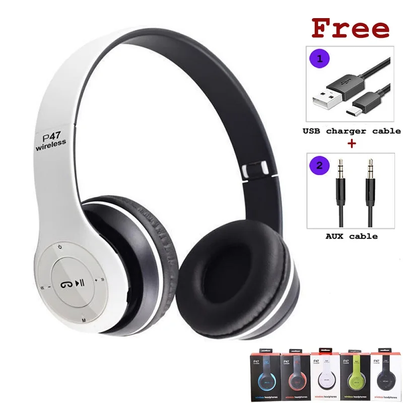 P47 Bluetooth-Compatible Headsets HIFI Stereo Foldable Wireless Headphones For Xiaomi iPhone Sumsung With Mic Support SD Card