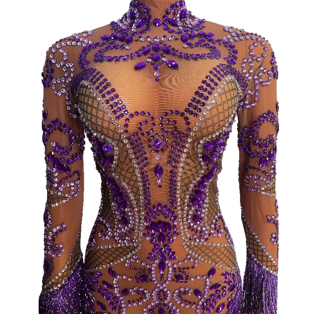 

Костюм для танцоров Gogo 2025: блестящее платье со стразами, рукавами с бахромой и юбкой с кисточками, женский блестящий наряд для вечеринок и сценических выступлений