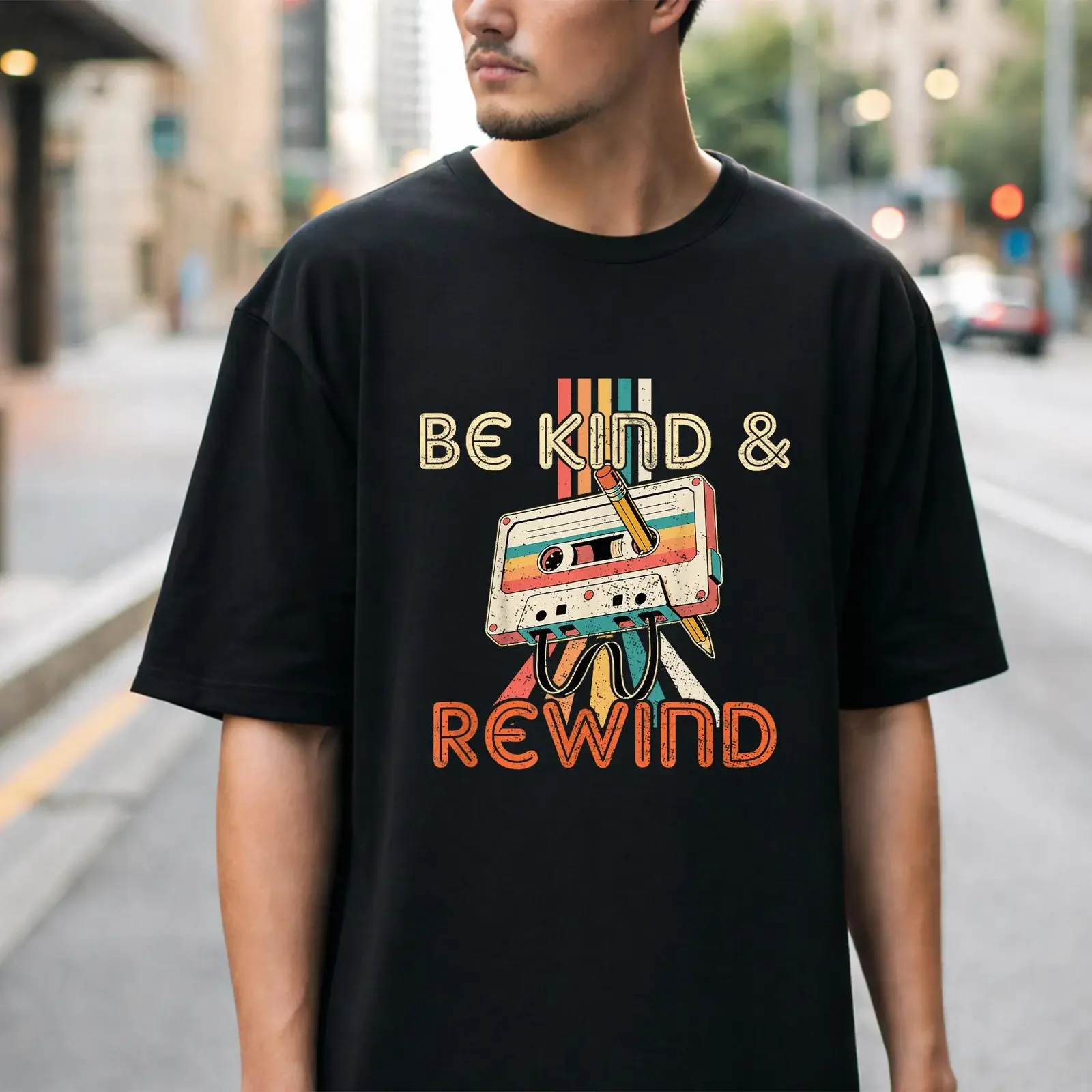 Be Kind Rewind cassette tape T Shirt Retro vintage funny for  vintage Washed Breathable graphic Casual homme Stylish fashion
