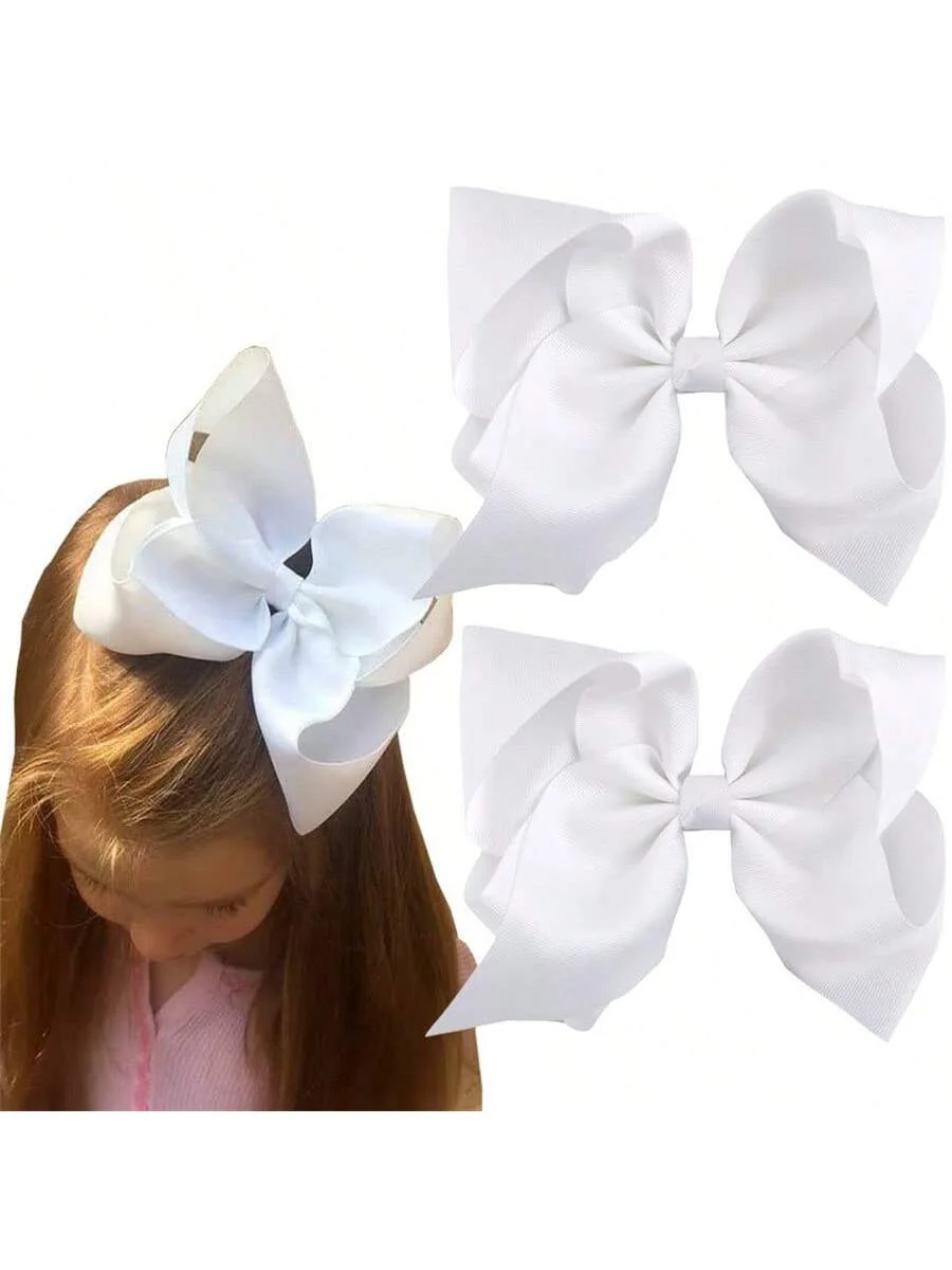 2Pcs/Pack 8 Inch (20CM) Hair Bows Clips, Big Hair Bows for Girls Toddler Boutique Grosgrain Ribbon Big Large Bows Alligator Clip