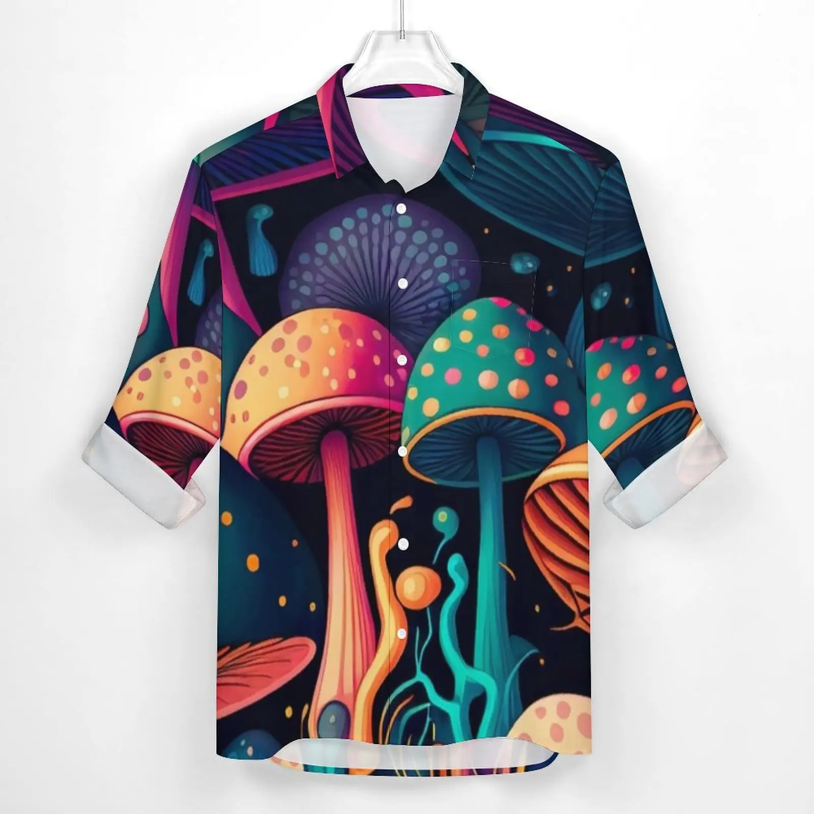 Magic Mushroom Shirt Cute Mushrooms Print Casual Shirts Long Sleeve Custom Aesthetic Blouses Spring Novelty Oversize Tops