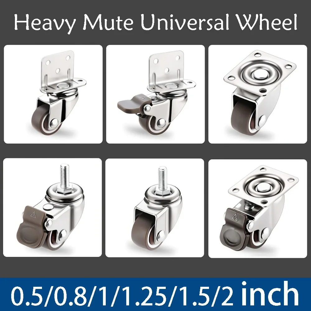 1-10Pcs Heavy Furniture Caster 0.5-2 inch Soft Rubber Universal Wheel Swivel Caster Wear Resistant Mute Roller Wheel