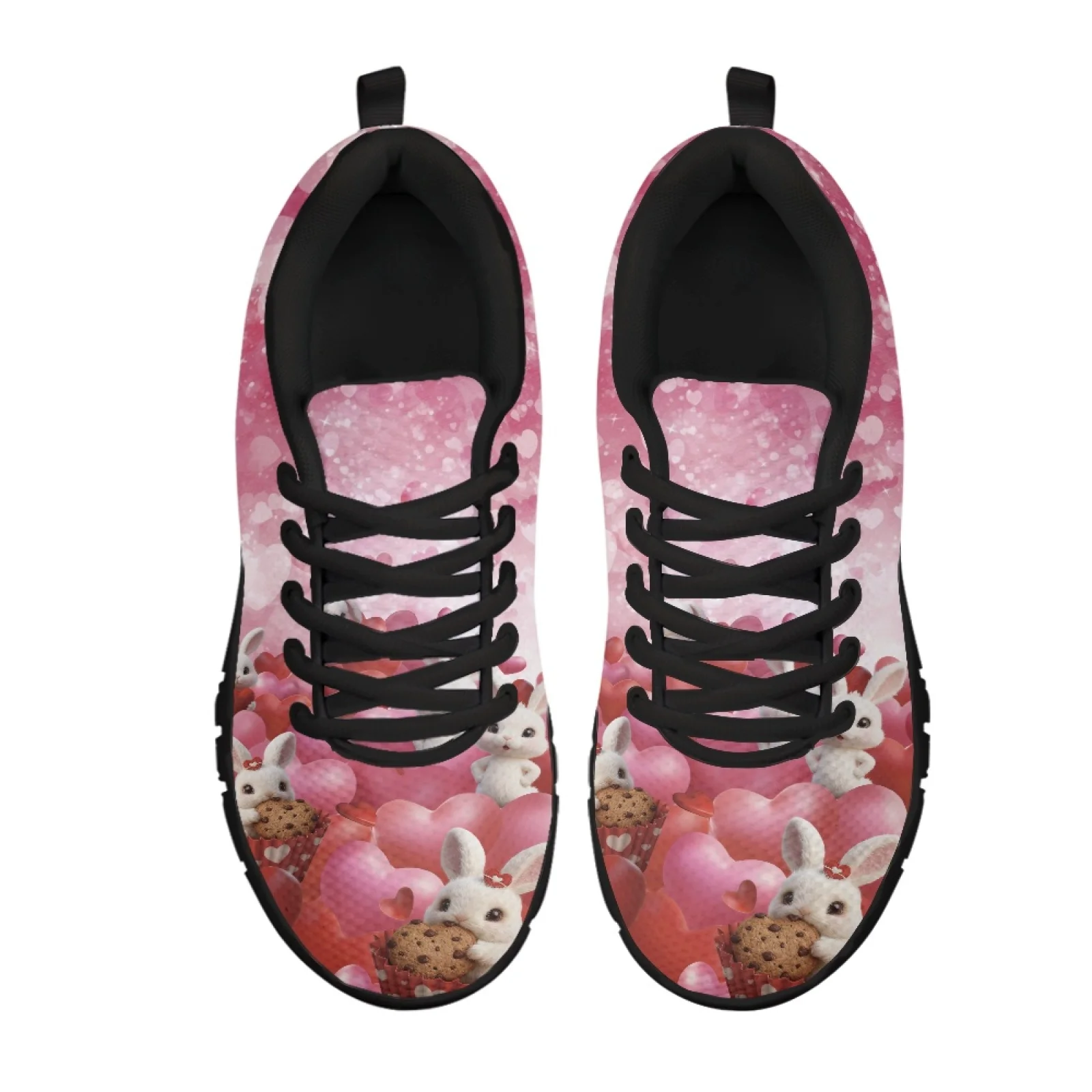 Coloranimal Bunny Heart Print Women Athletic Work Shoes for Standing All Day Non-Slip Fitness Sneaker for Trekking